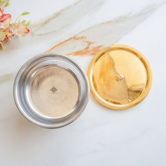 Pure Brass Embossed Design Handi with Lid & Inside Tin Linning - Brass Cookware
