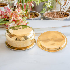 Pure Brass Embossed Design Handi with Lid & Inside Tin Linning - Brass Cookware