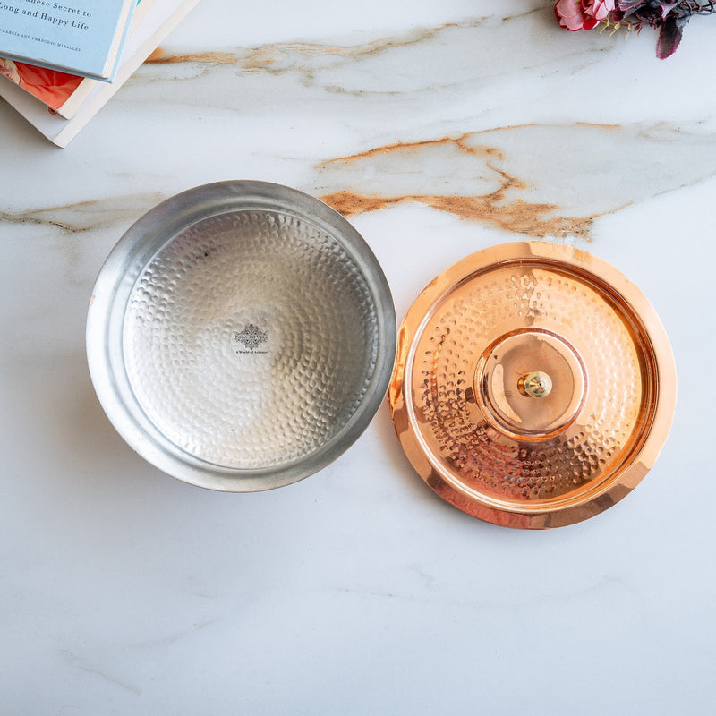 Copper Hammered Lagan with Tin Lining & Lid for Traditional Cooking