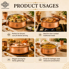 Copper Hammered Lagan with Tin Lining & Lid for Traditional Cooking