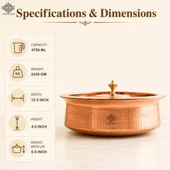 Copper Hammered Lagan with Tin Lining & Lid for Traditional Cooking