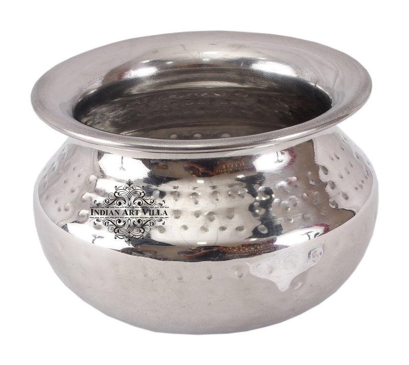 Handmade Steel Punjabi Handi with Hammered Design, Serveware & Tableware