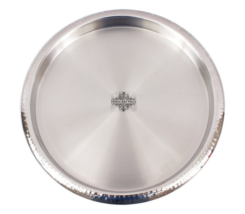 Stainless Steel Hammered Plate Thali | Serving Food Dishes Home Hotel Restaurant | Diameter 34.29 cm