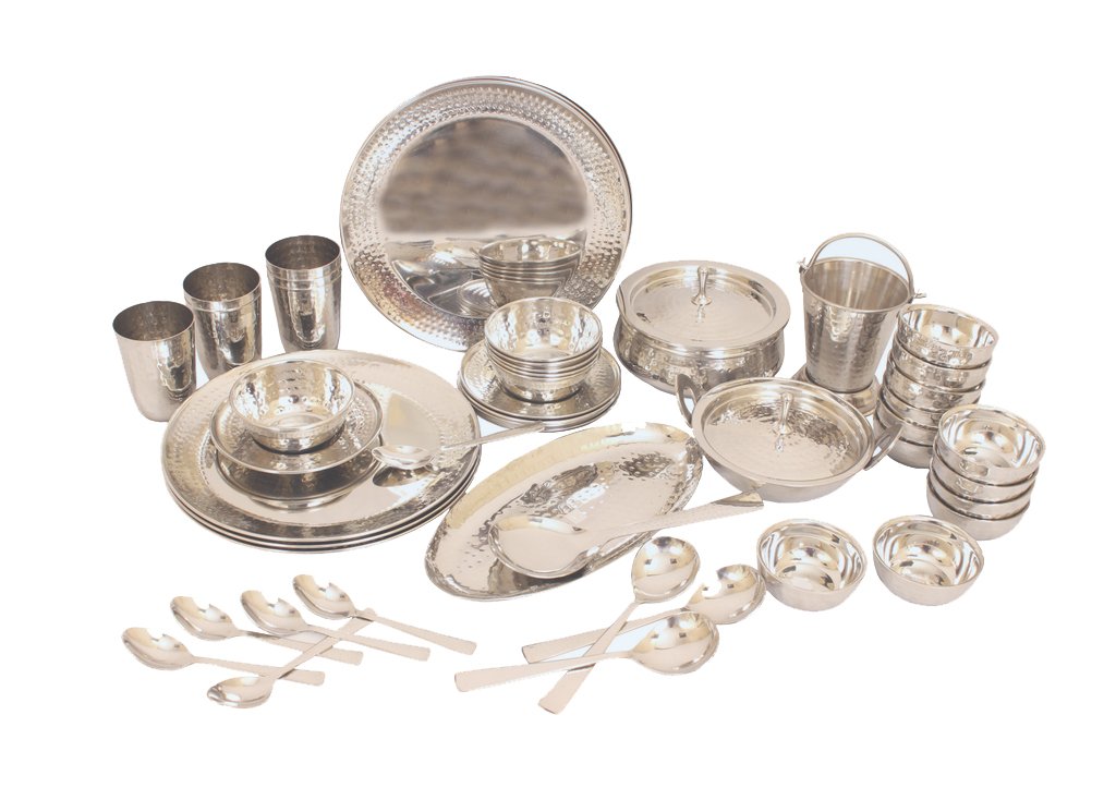 Handcrafted Pure Stainless Steel Royal Dinner Set, Dinnerware, Tableware, 52 Pieces