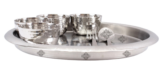 Handmade Pure Stainless Steel 7 Pieces Dinner Set (1 Plate, 4 Bowl, 1 Spoon, 1 Fork)
