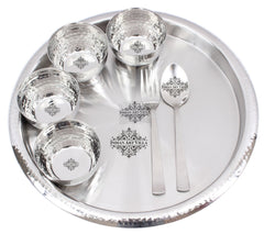 Handmade Pure Stainless Steel 7 Pieces Dinner Set (1 Plate, 4 Bowl, 1 Spoon, 1 Fork)