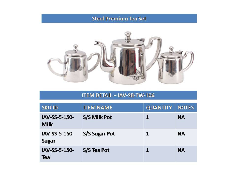 Handmade Pure Steel Plain Design Milk, Tea and Sugar Pot -8.5 cm width