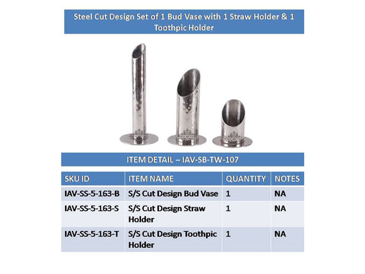 Steel Cut Set of 1 Bud Vase,Straw Holder,Toothpic Holder