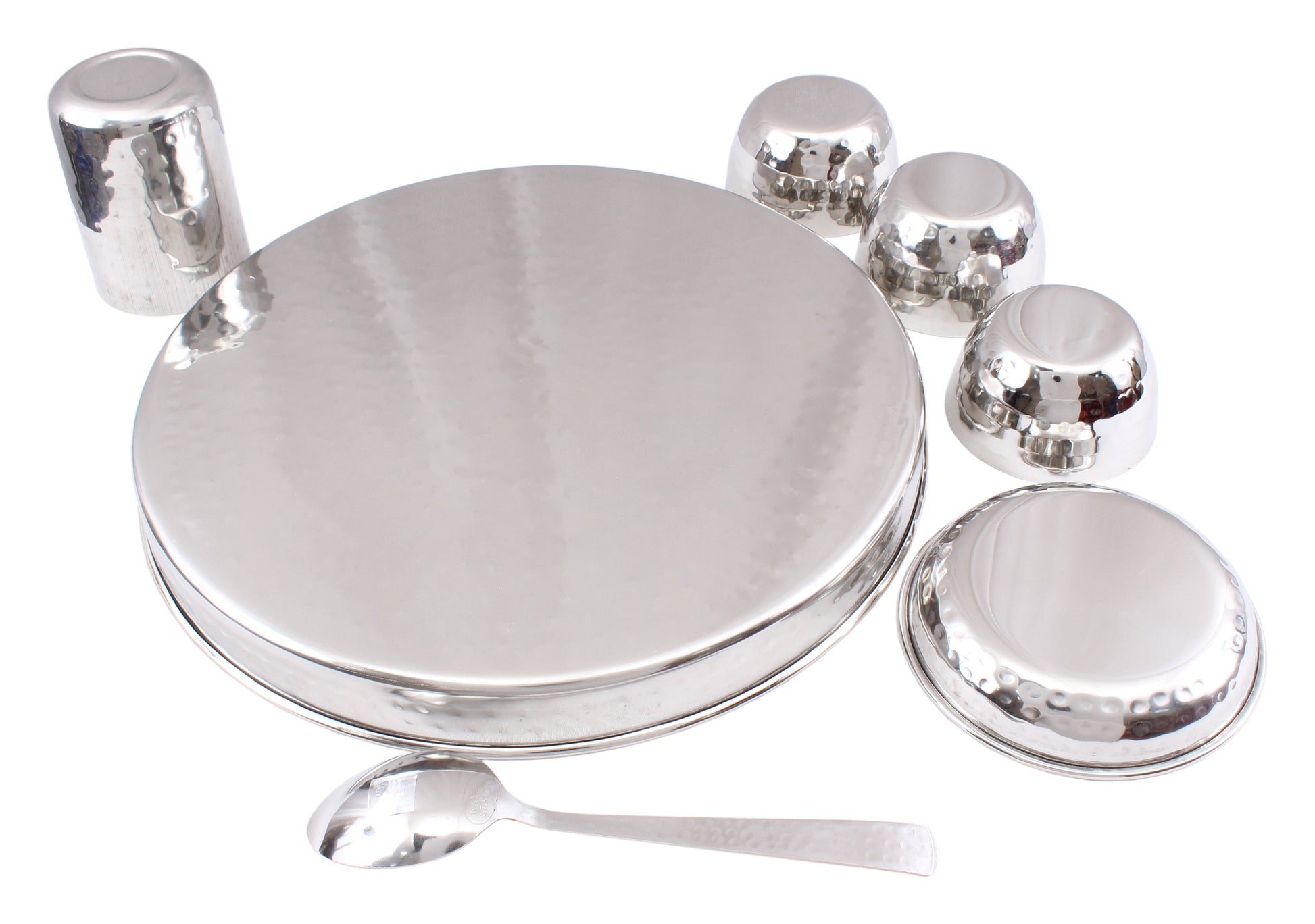 Handmade Pure Steel Hammered Design 7 Pieces Dinner Set | Thali Set, Dinnerware, Serveware