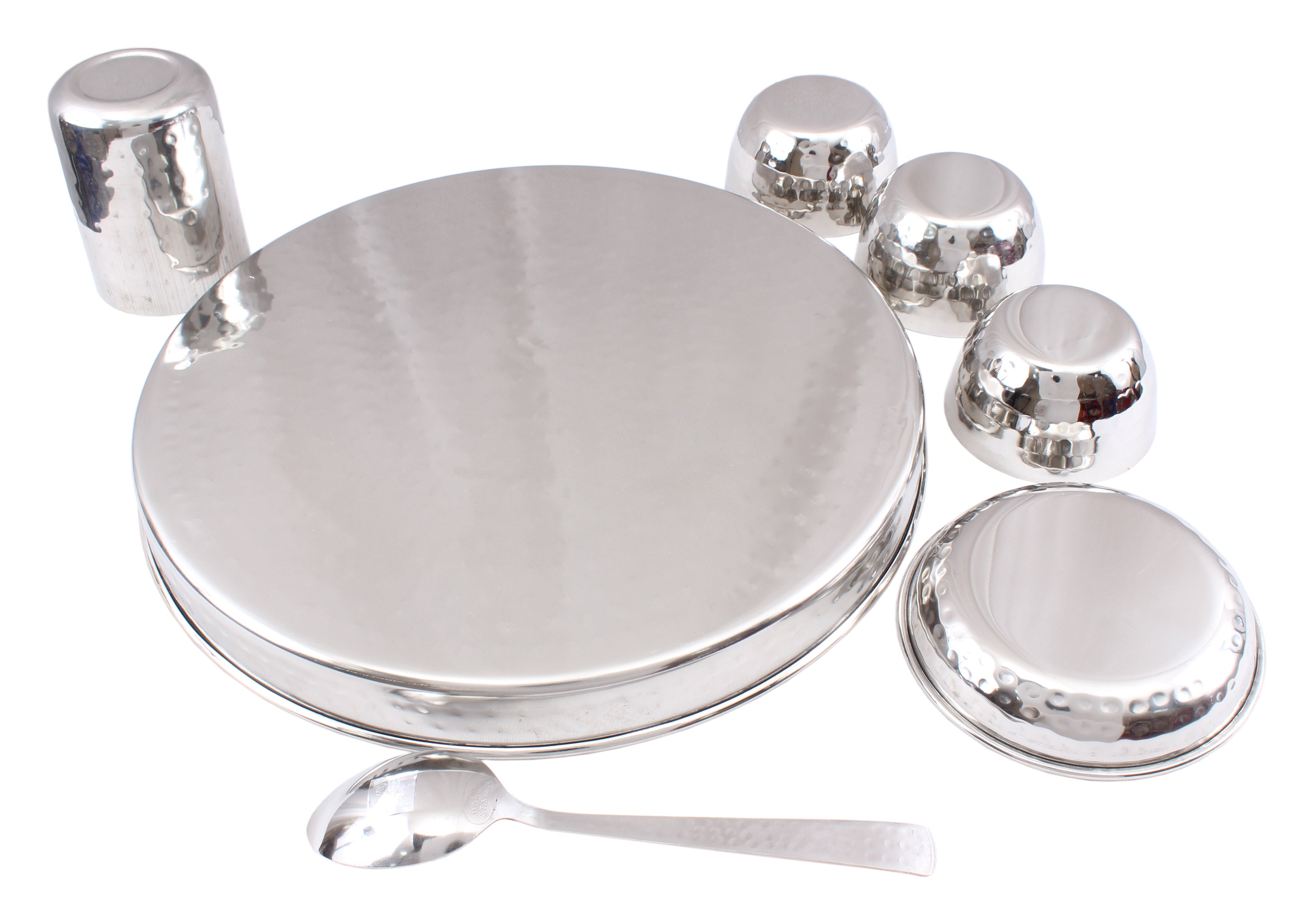 Handmade Pure Steel Hammered Design 7 Pieces Dinner Set | Thali Set, Dinnerware, Serveware