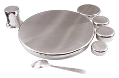 Pure Steel Hammered 6 Piece Thali Set (1 Salver, 3 Bowl, 1 Glass, 1 Spoon)