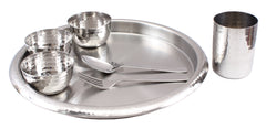 Handcrafted Pure Steel 7 Piece Thali Set | Dinner Set with Hammered Design, Dinnerware, Serveware