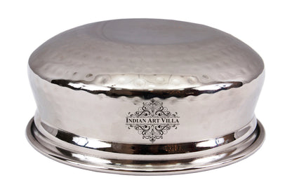 Handcrafted Pure Steel Serving Set with Hammered Design, 1 Punjabi Handi, 1 kadhai Wok with Brass Handle