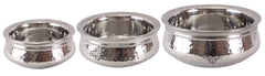 Indian Art Vliia Steel Handi  Bowl With Hammered Design, Serving Bowl, Set of 3