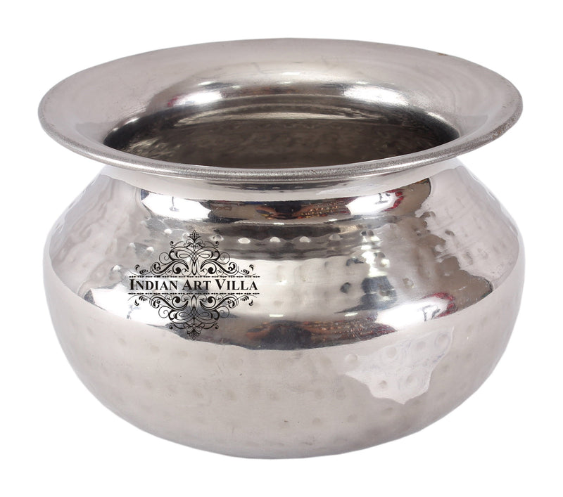 Pure Steel Punjabi Handi, Hammered Design, Set of 2 Punjabi Handi