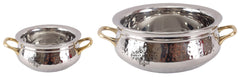 Handmade Pure Steel Set of 2 Handi with Round Brass Handle, Hammered Design