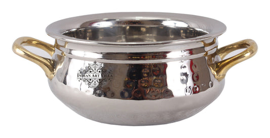 Steel Hammered Set of 3 Handi with Round Brass Handle