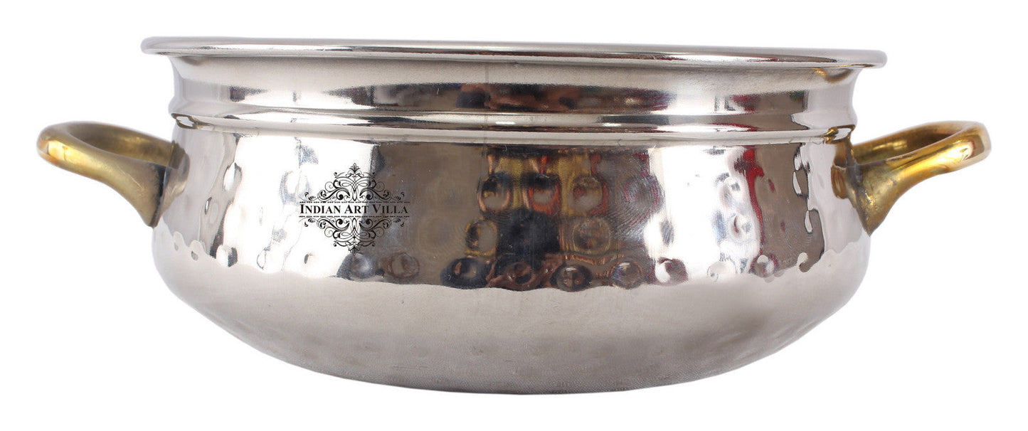 Steel Hammered Set of 3 Handi with Round Brass Handle