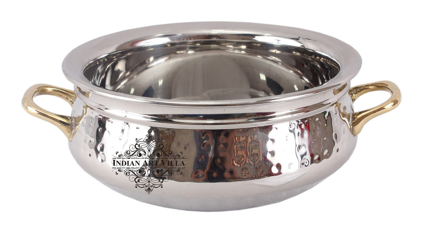 Steel Hammered Set of 3 Handi with Round Brass Handle