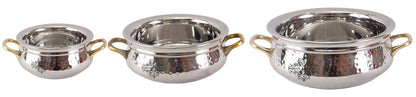 Steel Hammered Set of 3 Handi with Round Brass Handle