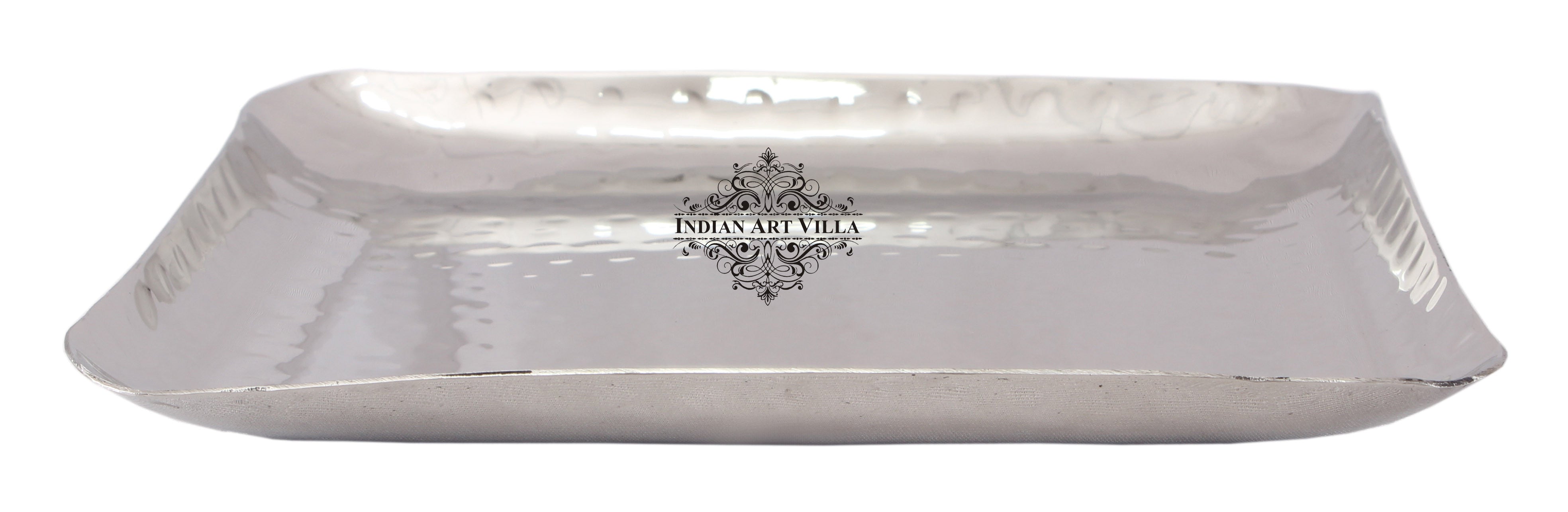 Steel Tray Platter, Hammered Design, Set of 2 Square Tray Platter