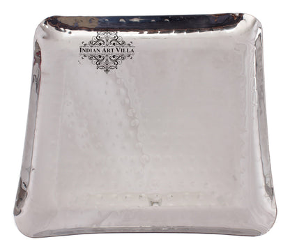 Steel Tray Platter, Hammered Design, Set of 2 Square Tray Platter