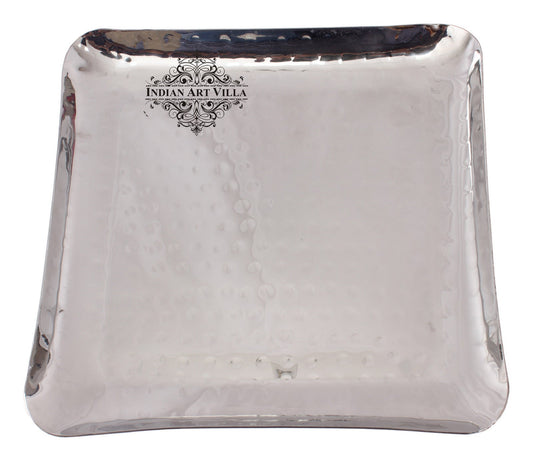 Steel Tray Platter, Hammered Design, Set of 2 Square Tray Platter
