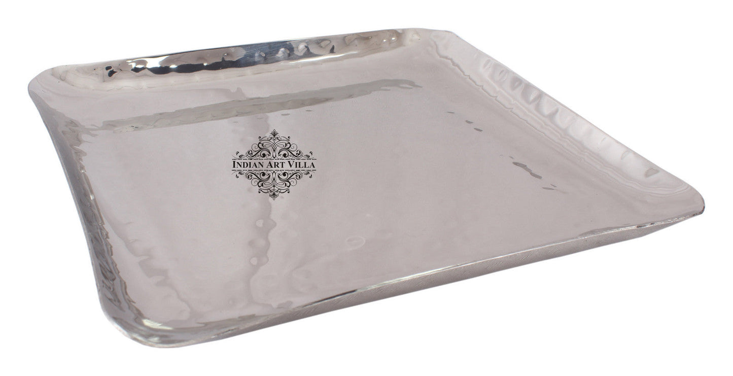 Steel Tray Platter, Hammered Design, Set of 2 Square Tray Platter