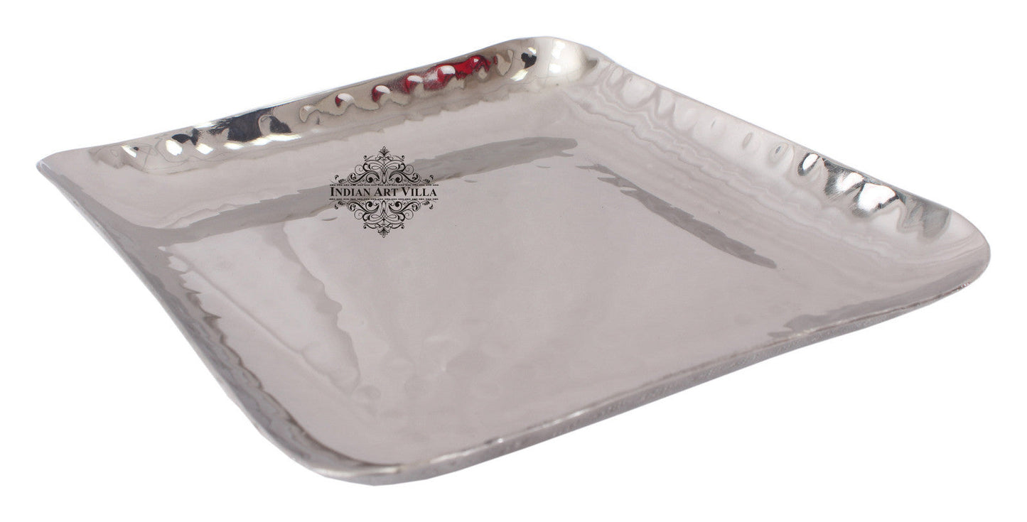 Steel Hammered Set of 1 Round Plate with 1 Square Tray