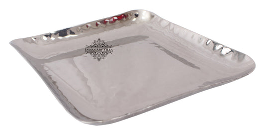 Steel Hammered Set of 1 Round Plate with 1 Square Tray