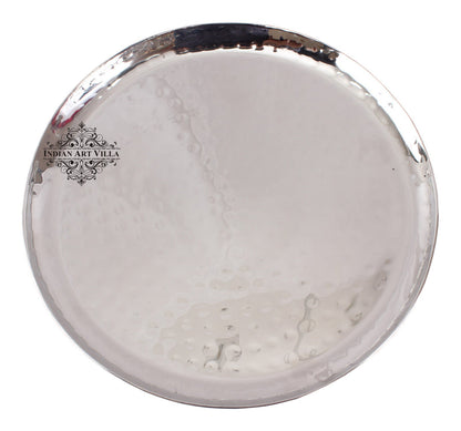 Steel Hammered Set of 1 Round Plate with 1 Square Tray