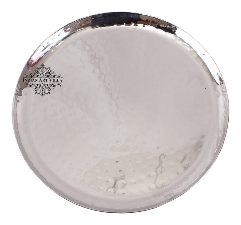 Steel Hammered Set of 1 Round Plate with 1 Square Tray