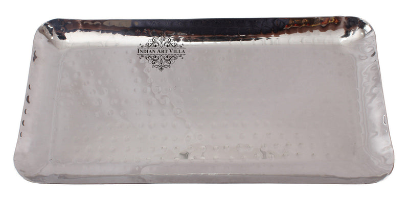 Steel Hammered Design Set of 1 Round Plate with 1 Rectangular Tray