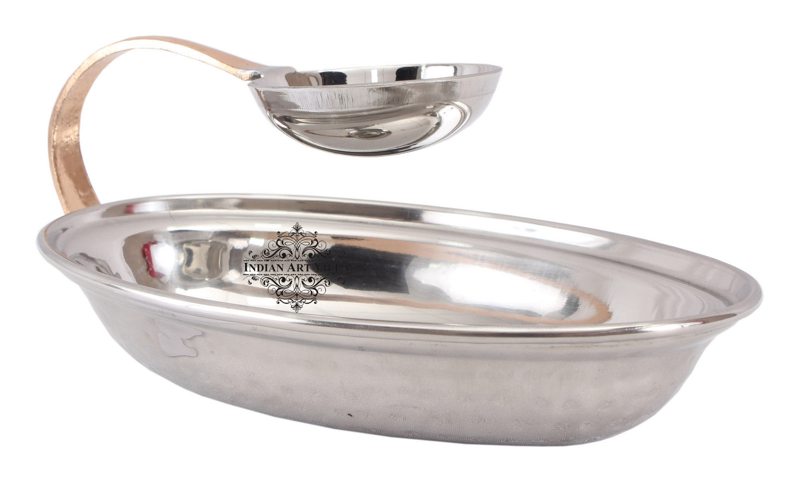 Steel Oval & Flat Chip And Dip Platter With Attached Bowl
