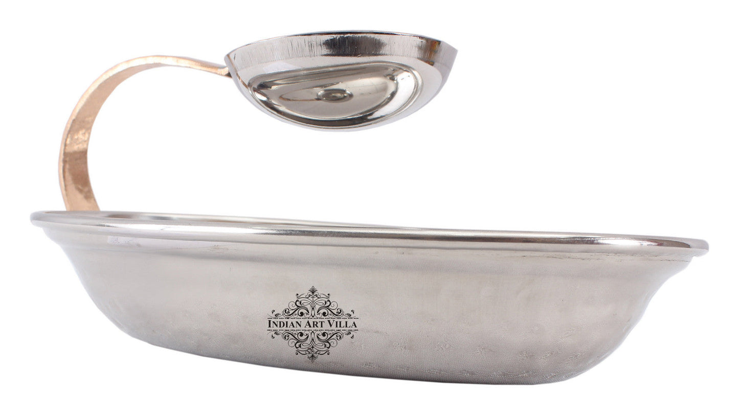 Steel Oval & Flat Chip And Dip Platter With Attached Bowl