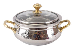 Steel Hammered Design Handi Brass Handle & Knob with Glass Lid|1000 ML