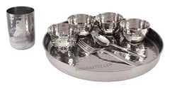 Handmade Pure Steel Hammered Design 8 Piece Thali Set | Dinner Set, Dinnerware, Tableware Set