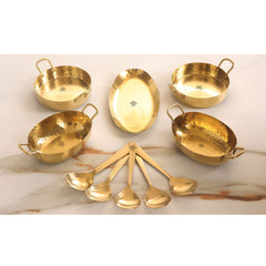 Stainless Steel Hammerd 10 Pcs Oval / Round shape Serving Setin PVD Gold Finish, Serveware Tableware, Dinnerware for Home and Restaurants