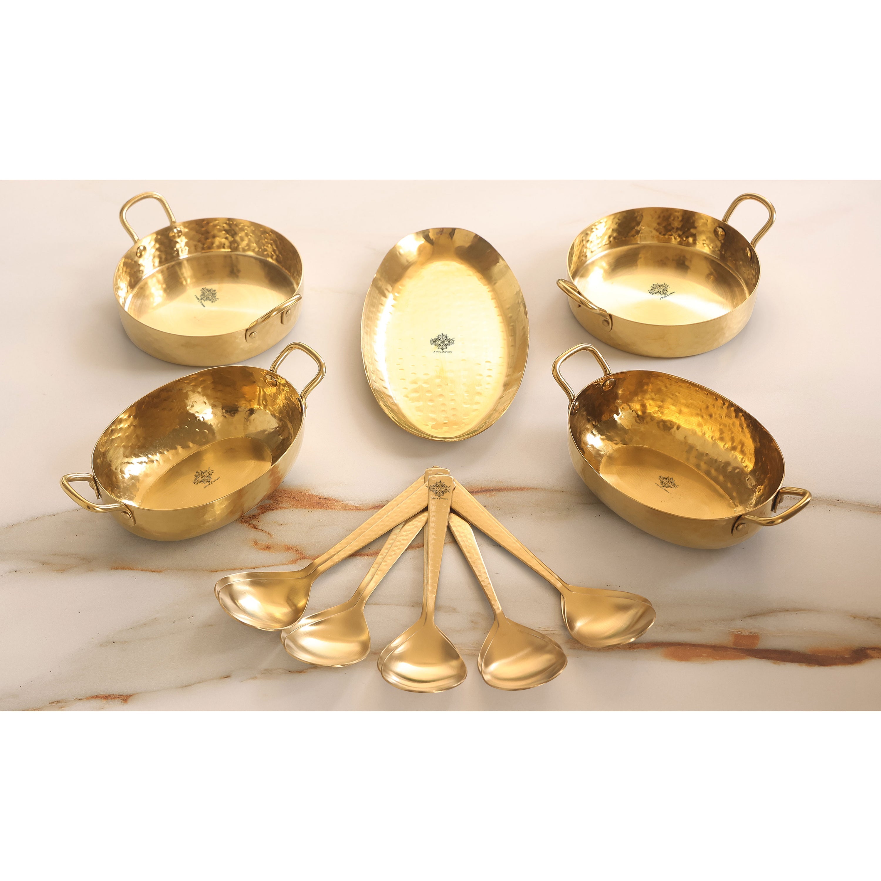 Stainless Steel Hammerd 10 Pcs Oval / Round shape Serving Setin PVD Gold Finish, Serveware Tableware, Dinnerware for Home and Restaurants