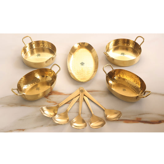 Stainless Steel Hammerd 10 Pcs Oval / Round shape Serving Setin PVD Gold Finish, Serveware Tableware, Dinnerware for Home and Restaurants