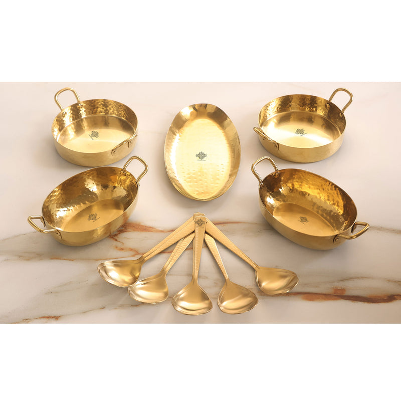 Stainless Steel Hammerd 10 Pcs Oval / Round shape Serving Setin PVD Gold Finish, Serveware Tableware, Dinnerware for Home and Restaurants