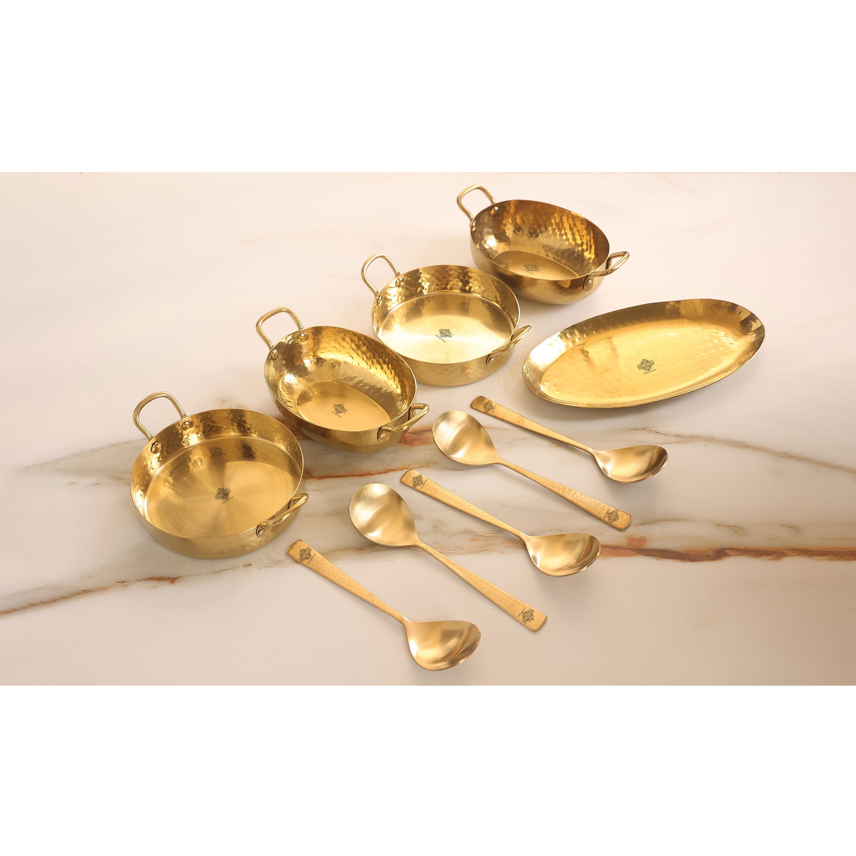 Stainless Steel Hammerd 10 Pcs Oval / Round shape Serving Setin PVD Gold Finish, Serveware Tableware, Dinnerware for Home and Restaurants