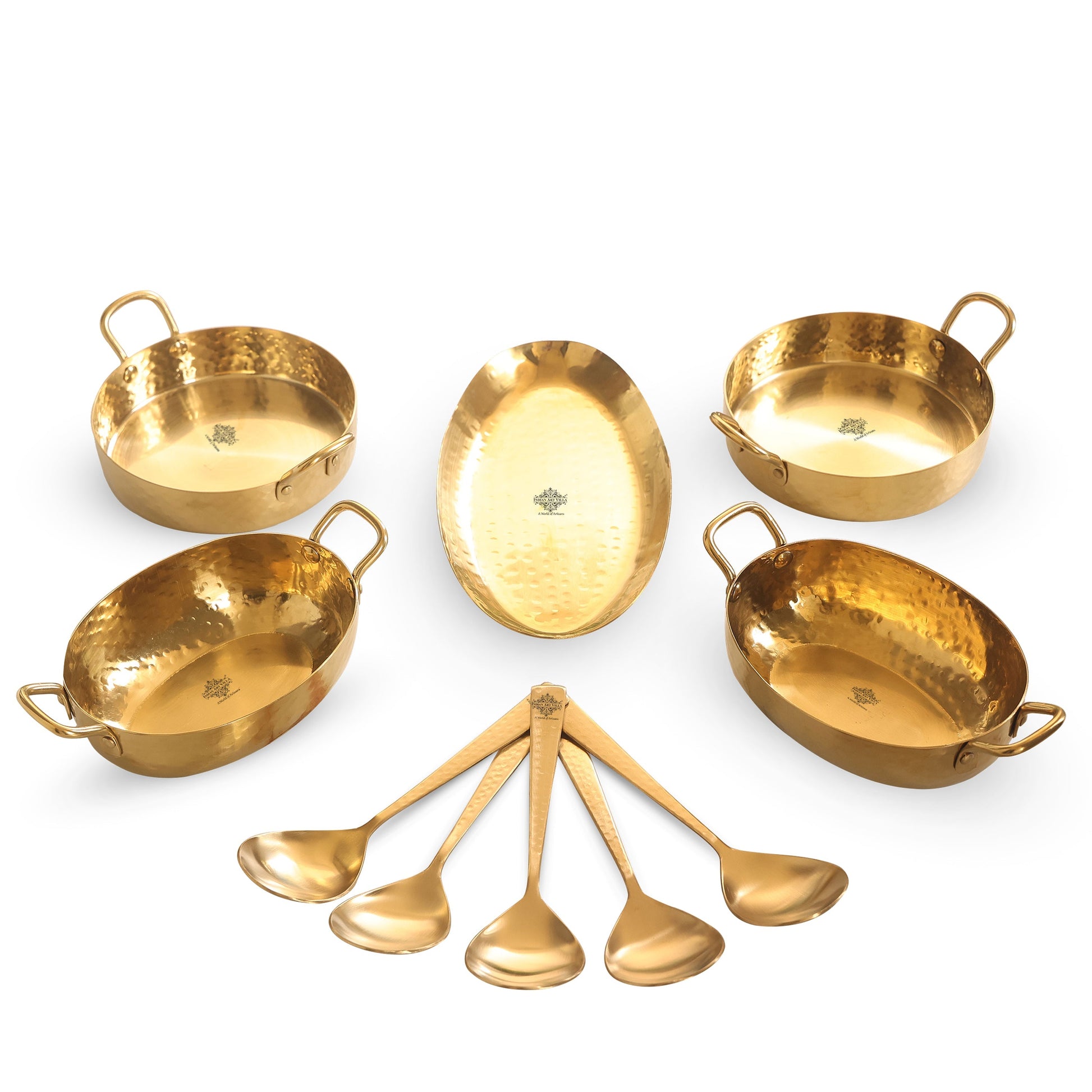 Stainless Steel Hammerd 10 Pcs Oval / Round shape Serving Setin PVD Gold Finish, Serveware Tableware, Dinnerware for Home and Restaurants