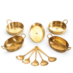 Stainless Steel Hammerd 10 Pcs Oval / Round shape Serving Setin PVD Gold Finish, Serveware Tableware, Dinnerware for Home and Restaurants