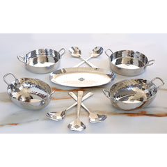 Stainless Steel Hammerd 10 Pcs Oval & Rectangular shape Serving Set, Serveware Tableware, for Home and Restaurants