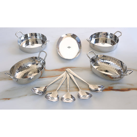 Stainless Steel Hammerd 10 Pcs Oval & Rectangular shape Serving Set, Serveware Tableware, for Home and Restaurants