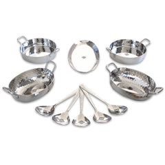 Stainless Steel Hammerd 10 Pcs Oval & Rectangular shape Serving Set, Serveware Tableware, for Home and Restaurants