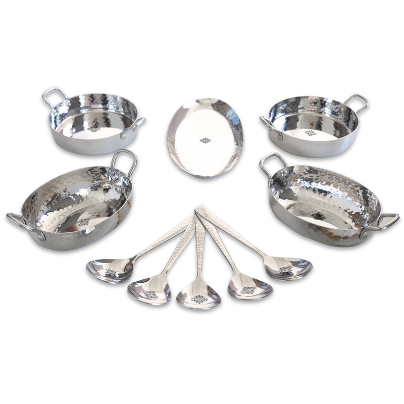 Stainless Steel Hammerd 10 Pcs Oval & Rectangular shape Serving Set, Serveware Tableware, for Home and Restaurants