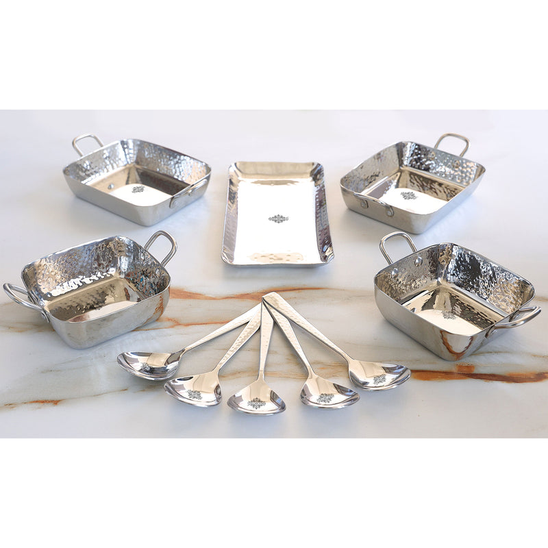 Stainless Steel Hammerd 10 Pcs Oval & Rectangular shape Serving Set, Serveware Tableware, for Home and Restaurants