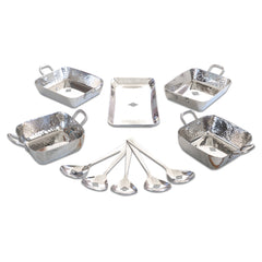 Stainless Steel Hammerd 10 Pcs Oval & Rectangular shape Serving Set, Serveware Tableware, for Home and Restaurants